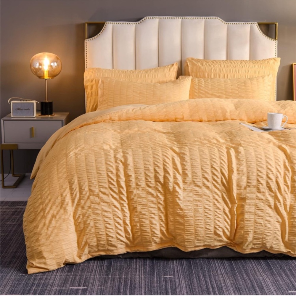 Golden yellow vibrant sunshine comforter set seersucker queen 3 piece